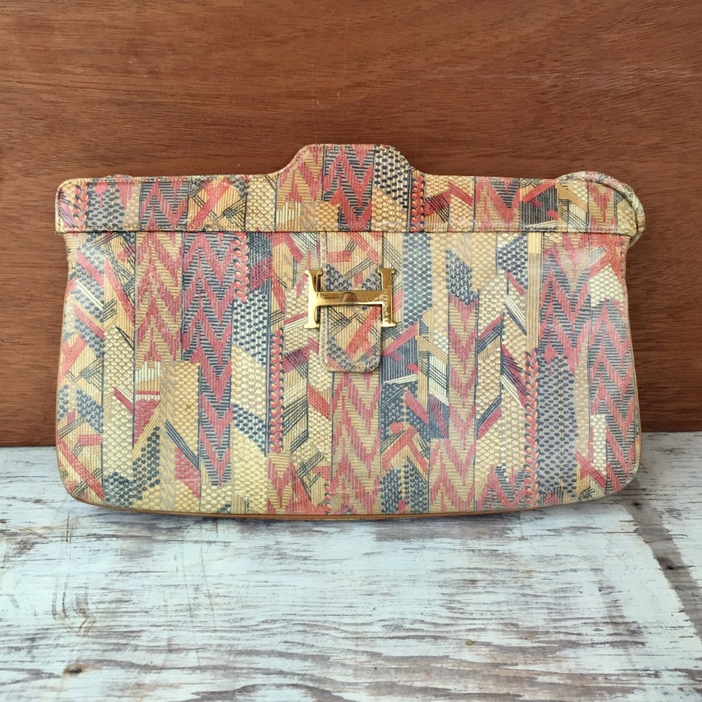 Vintage Lisette Printed Leather Purse or Clutch